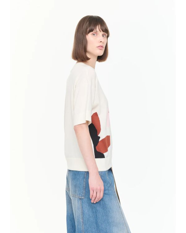 TSHIRT EN INTARSIA FLEURI BLANC / MULTICOLOR