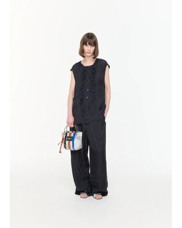 TOP WITH RUFFLES BLUE / BLACK