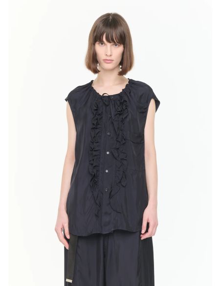 TOP À VOLANTS BLEU / NOIR