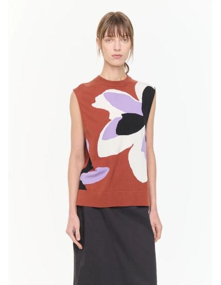 TOP EN INTARSIA FLEURI MULTICOLOR