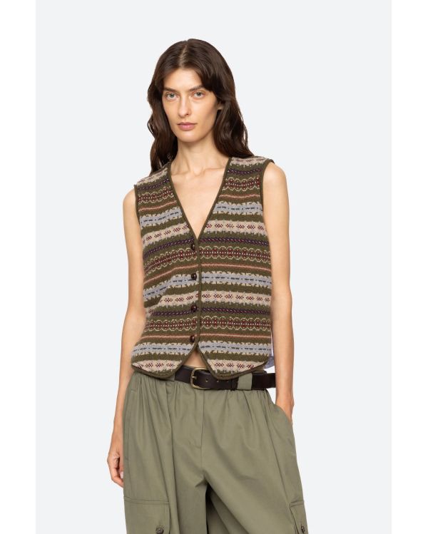 VEST CIARA FAIR ISLE COMBO OLIVE GREEN