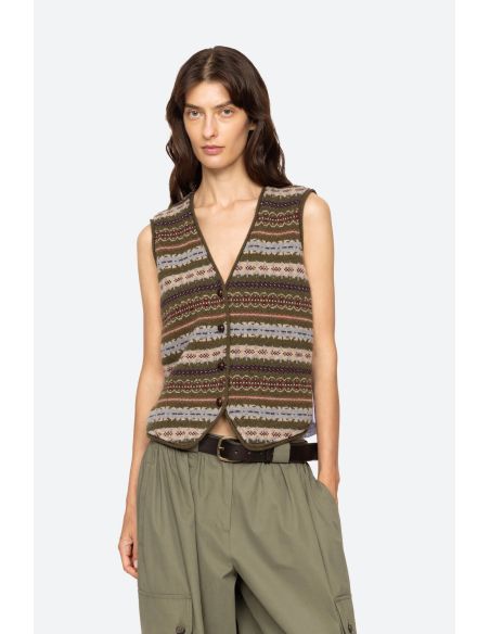 VEST CIARA FAIR ISLE COMBO OLIVE GREEN
