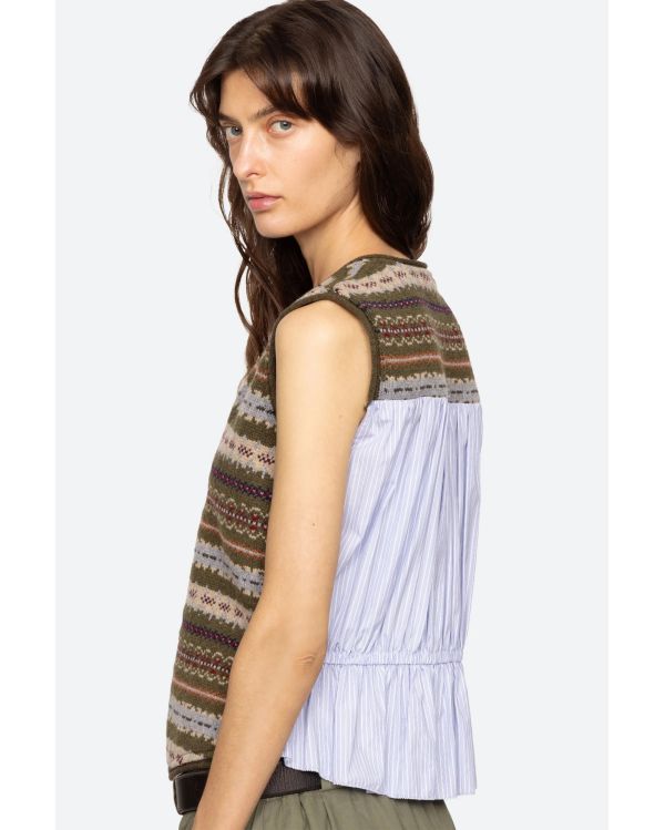 GILET CIARA FAIR ISLE COMBO VERT OLIVE