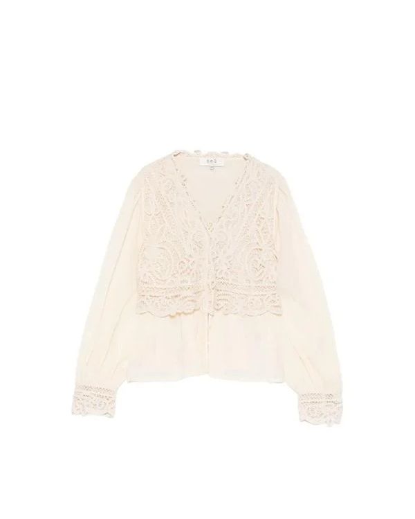 BLOUSE ADELINA BATTENBERG L/SLV CREAM