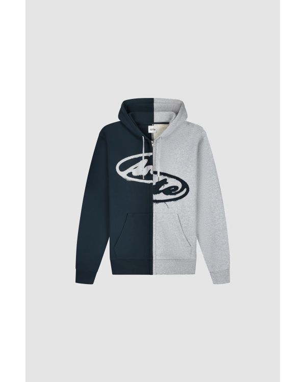 SWEAT À CAPUCHE ZIPPÉ SPLIT PATCH GRIS / BLEU MARINE