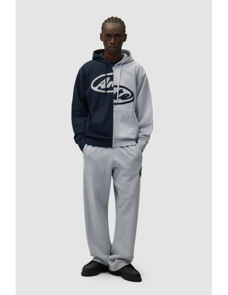 SPLIT PATCH ZIP HOODIE GREY / NAVY