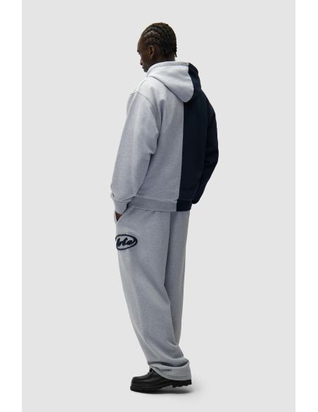 SWEAT À CAPUCHE ZIPPÉ SPLIT PATCH GRIS / BLEU MARINE