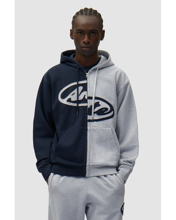 SPLIT PATCH ZIP HOODIE GREY / NAVY 2