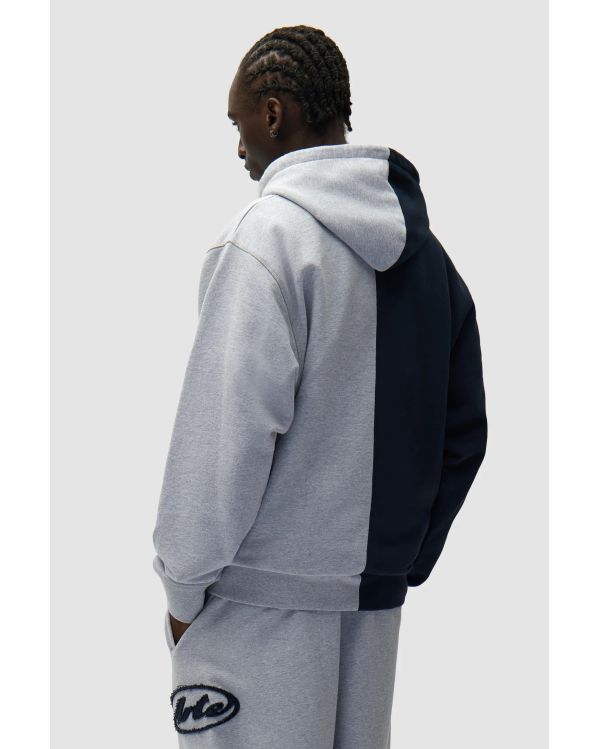 SWEAT À CAPUCHE ZIPPÉ SPLIT PATCH GRIS / BLEU MARINE