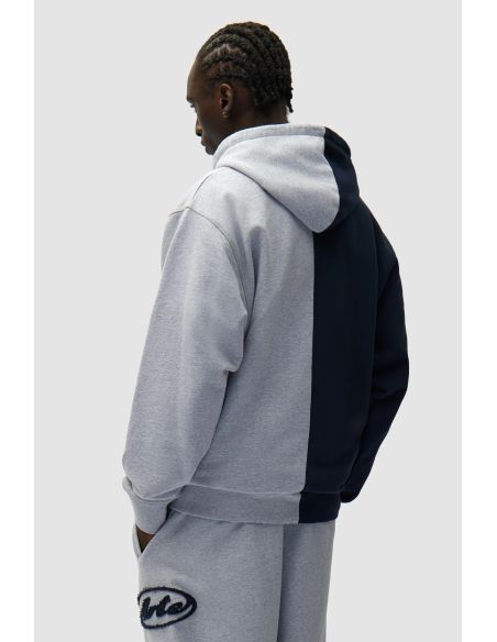 SWEAT À CAPUCHE ZIPPÉ SPLIT PATCH GRIS / BLEU MARINE