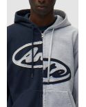 SWEAT À CAPUCHE ZIPPÉ SPLIT PATCH GRIS / BLEU MARINE