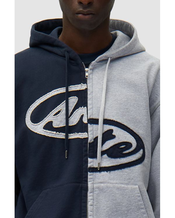 SWEAT À CAPUCHE ZIPPÉ SPLIT PATCH GRIS / BLEU MARINE