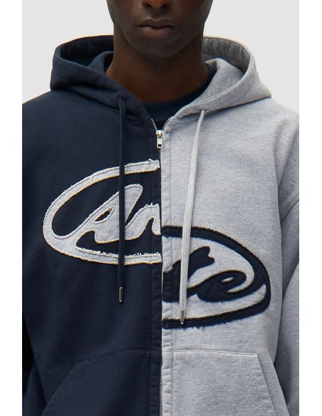 SWEAT À CAPUCHE ZIPPÉ SPLIT PATCH GRIS / BLEU MARINE