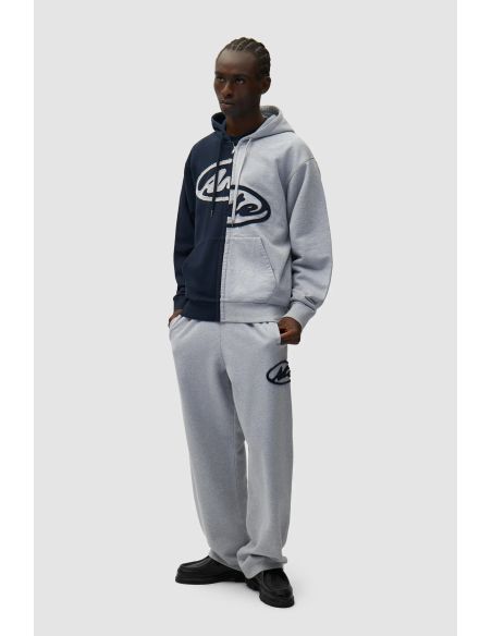 SWEAT À CAPUCHE ZIPPÉ SPLIT PATCH GRIS / BLEU MARINE