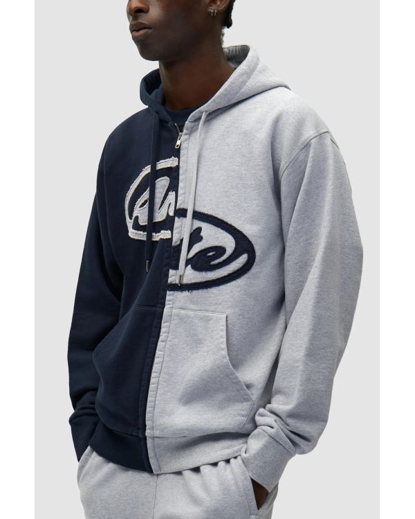 SPLIT PATCH ZIP HOODIE GREY / NAVY