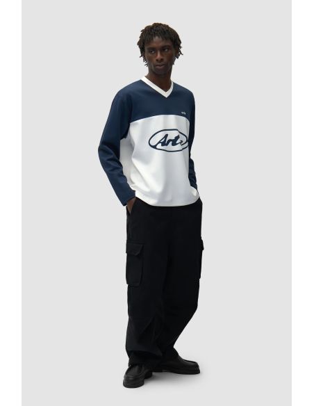 TSHIRT MANCHES LONGUES LOGO CERCLE BLANC / BLEU MARINE