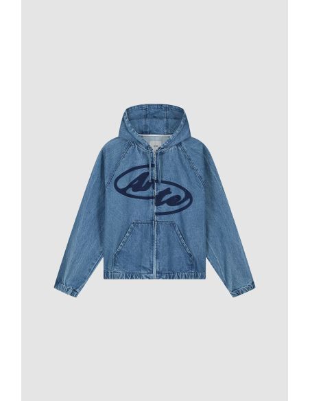 SPLIT LOGO DENIM HOOD JACKET NAVY