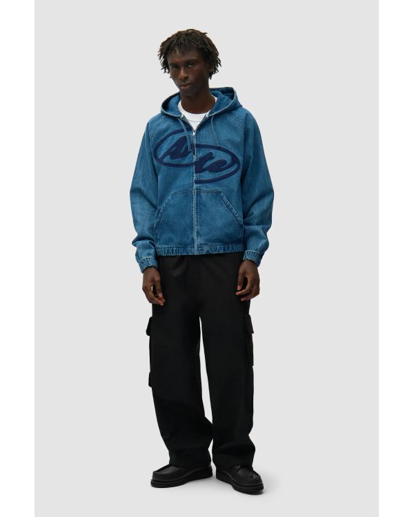 SPLIT LOGO DENIM HOOD JACKET NAVY