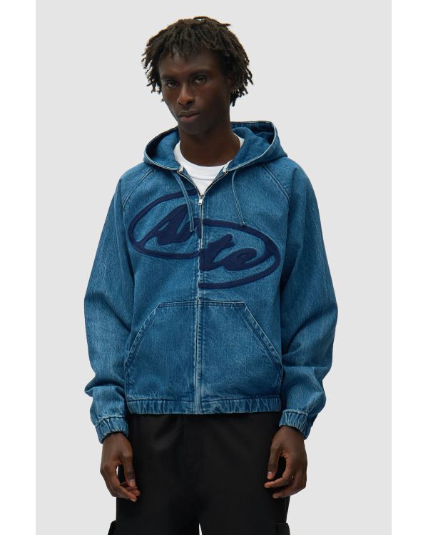 VESTE À CAPUCHE EN DENIM SPLIT LOGO BLEU MARINE