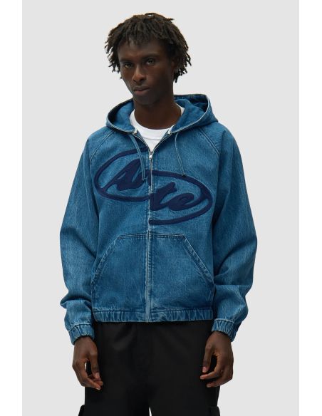 SPLIT LOGO DENIM HOOD JACKET NAVY