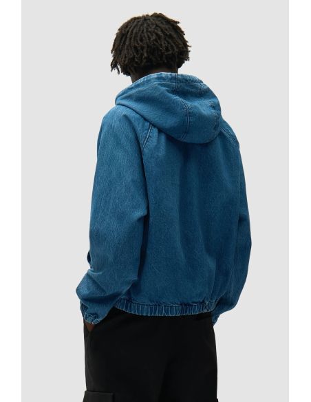 VESTE À CAPUCHE EN DENIM SPLIT LOGO BLEU MARINE