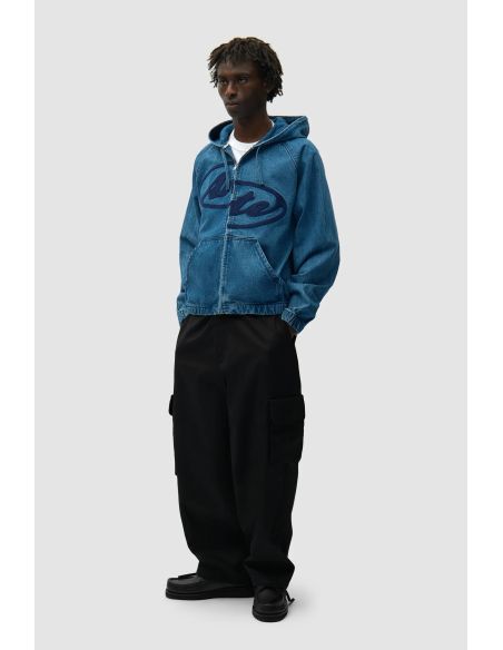 VESTE À CAPUCHE EN DENIM SPLIT LOGO BLEU MARINE