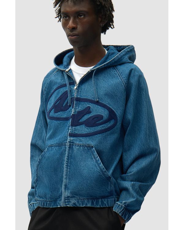 VESTE À CAPUCHE EN DENIM SPLIT LOGO BLEU MARINE