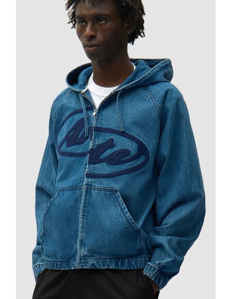 SPLIT LOGO DENIM HOOD JACKET NAVY