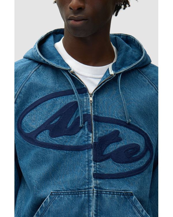 VESTE À CAPUCHE EN DENIM SPLIT LOGO BLEU MARINE