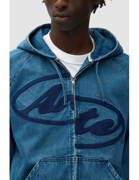 VESTE À CAPUCHE EN DENIM SPLIT LOGO BLEU MARINE