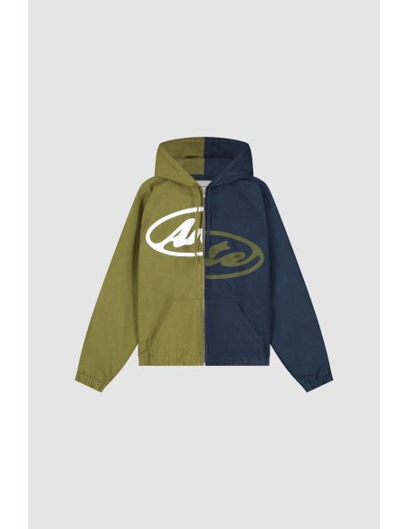 VESTE À CAPUCHE EN TOILE SPLIT LOGO BLEU MARINE / VERT