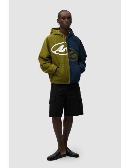 SPLIT LOGO CANVAS HOOD JACKET NAVY / GREEN