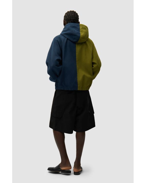 VESTE À CAPUCHE EN TOILE SPLIT LOGO BLEU MARINE / VERT