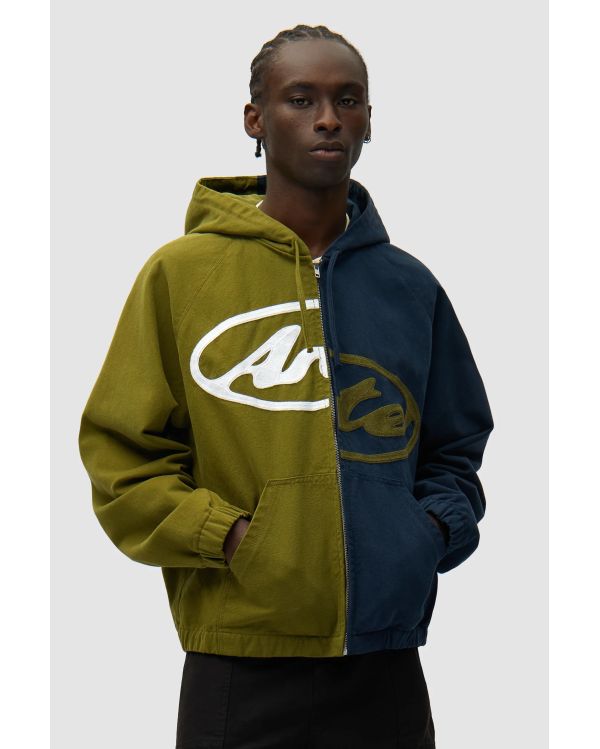 SPLIT LOGO CANVAS HOOD JACKET NAVY / GREEN 2