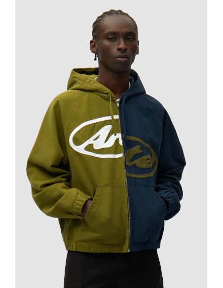 SPLIT LOGO CANVAS HOOD JACKET NAVY / GREEN