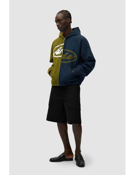 VESTE À CAPUCHE EN TOILE SPLIT LOGO BLEU MARINE / VERT