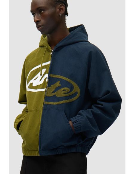 SPLIT LOGO CANVAS HOOD JACKET NAVY / GREEN