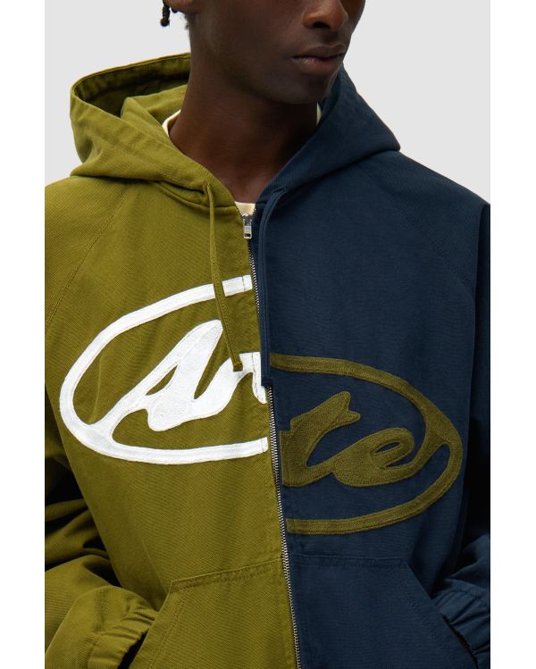 VESTE À CAPUCHE EN TOILE SPLIT LOGO BLEU MARINE / VERT