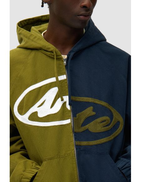 VESTE À CAPUCHE EN TOILE SPLIT LOGO BLEU MARINE / VERT