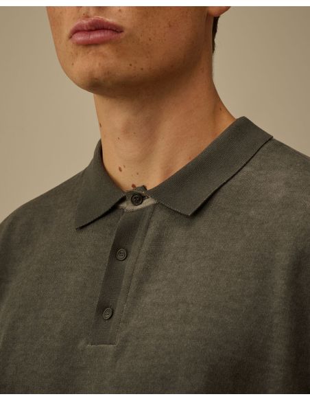 POLO EN CREPE DE COTON GRIS METAL