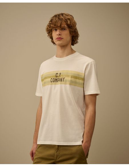 T-SHIRT WITH PRINTED LOGO ON WHITE GAUZE