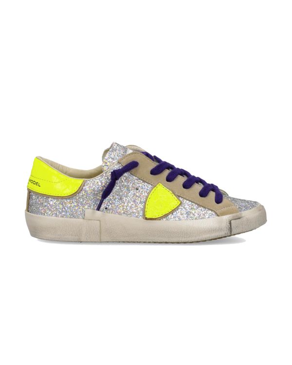 PRSX WOMEN'S SILVER AND NEON YELLOW SNEAKERS