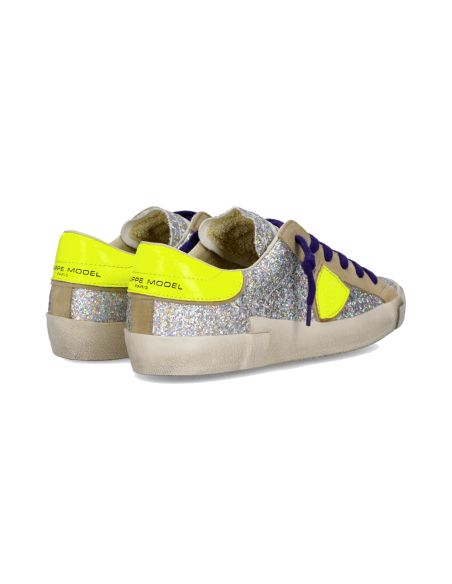 PRSX WOMEN'S SILVER AND NEON YELLOW SNEAKERS