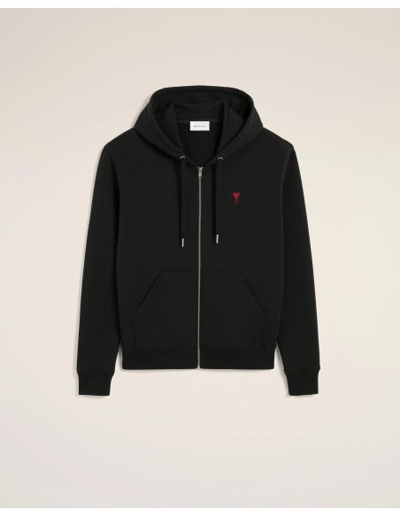 COTTON ZIP-UP HOODIE AMI DE COEUR RED / BLACK