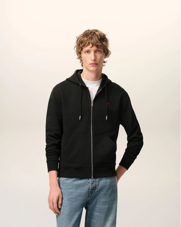 HOODIE ZIPPÉ AMI DE COEUR ROUGE EN COTON NOIR