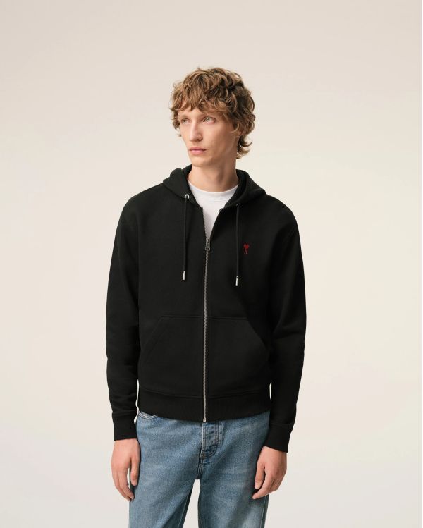 COTTON ZIP-UP HOODIE AMI DE COEUR RED / BLACK