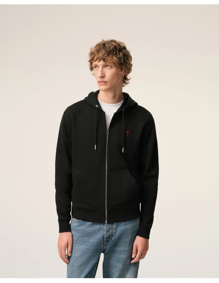 COTTON ZIP-UP HOODIE AMI DE COEUR RED / BLACK