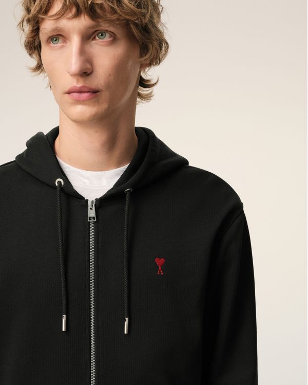 COTTON ZIP-UP HOODIE AMI DE COEUR RED / BLACK