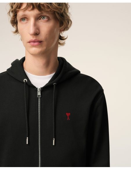 COTTON ZIP-UP HOODIE AMI DE COEUR RED / BLACK