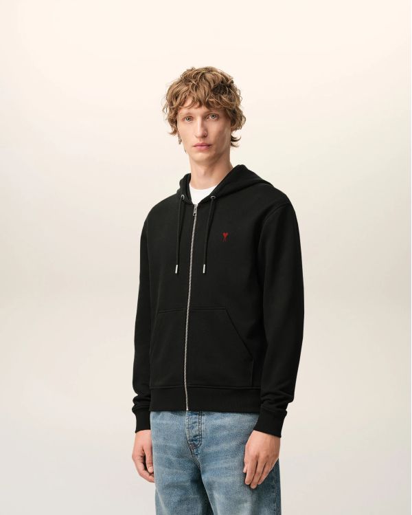 HOODIE ZIPPÉ AMI DE COEUR ROUGE EN COTON NOIR